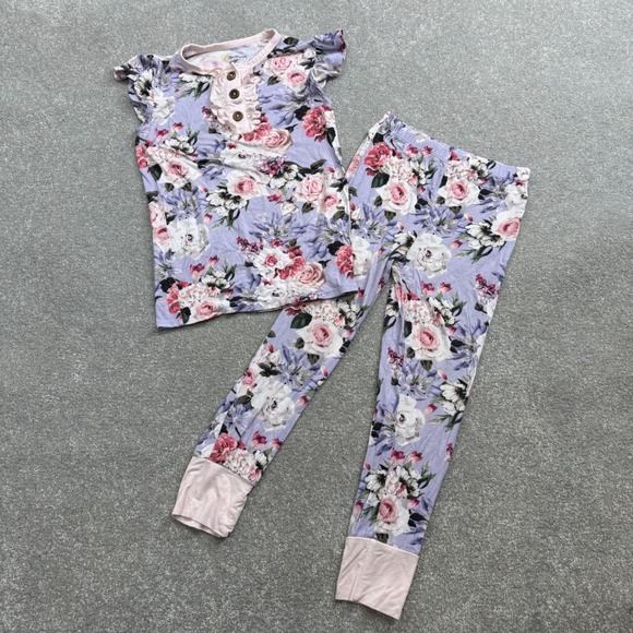 Little Dreamers Designs Other - Little‎ Dreamers Bamboo Pajama Set Purple Floral Ruffle Sleeve 7T PJs Cottage